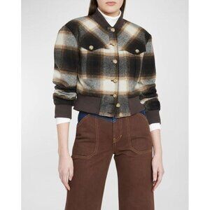 Veronica Beard Checkered Bomber Jacket - Black and Brown